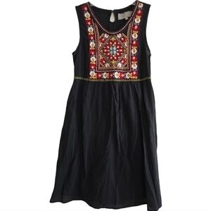 Double D Ranch Black Embroidered Keyhole Back Dress Small Cotton Western Boho